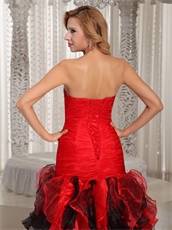 Amazing Sheath Black and Red Organza Ruffles Prom Gowns Decent