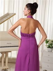 Halter V Neck Purple Chiffon Prom Dress Floor-length Slit Skirt