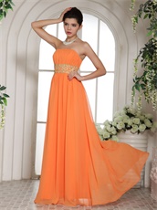 Bright Orange Chiffon Gold Detail Long Skirt Ready For Lady Prom Evening Wear