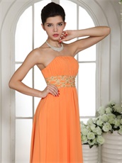 Bright Orange Chiffon Gold Detail Long Skirt Ready For Lady Prom Evening Wear