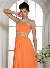 Bright Orange Chiffon Gold Detail Long Skirt Ready For Lady Prom Evening Wear