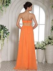 Bright Orange Chiffon Gold Detail Long Skirt Ready For Lady Prom Evening Wear