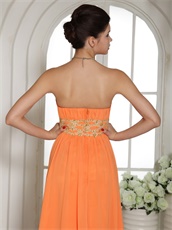 Bright Orange Chiffon Gold Detail Long Skirt Ready For Lady Prom Evening Wear