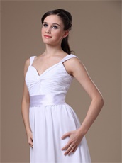 Affordable Straps Crossed Ruching White Chiffon Prom Dress With Belt