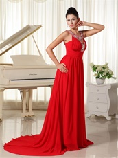 Modest Scoop Brush Train Red Spring Prom Dress For Christmas Wear