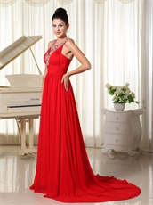 Modest Scoop Brush Train Red Spring Prom Dress For Christmas Wear