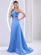 Plicated Neckline Without Straps Sweep Train Skirt Sky Blue Dance Dress