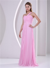 One Shoulder Pink Long Pleated Skirt Talk Show Gown Without Details