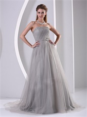 Graceful Strapless A-line Silver Grey Tulle Host Prom Dress Custom Tailoring