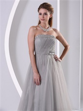 Graceful Strapless A-line Silver Grey Tulle Host Prom Dress Custom Tailoring