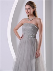 Graceful Strapless A-line Silver Grey Tulle Host Prom Dress Custom Tailoring