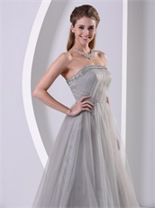 Graceful Strapless A-line Silver Grey Tulle Host Prom Dress Custom Tailoring