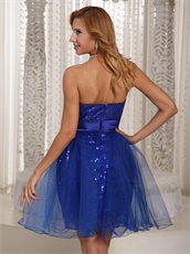 Dark Royal Blue Sequin Short Tulle Prom Dress Special Price