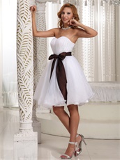 Simplicity Sweetheart White Organza Dama Dress With Brown Taffeta Bow