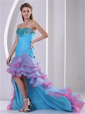 Attractive Layers Skirt High-low Colorful Prom Dress Runway Pageant Wear