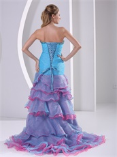 Attractive Layers Skirt High-low Colorful Prom Dress Runway Pageant Wear