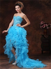 Aqua Blue Nifty High-low Ruffles Skirt Cocktail Dress Girl Prefer