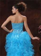 Aqua Blue Nifty High-low Ruffles Skirt Cocktail Dress Girl Prefer