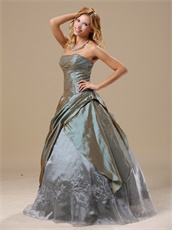 Mature Dark Khaki Taffeta Embroidery Prom Gonws Dress Over 40