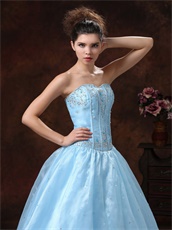 Baby Blue Appliques Bodice Princess Celebration Dress For Girl Graduation Wear