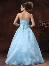 Baby Blue Appliques Bodice Princess Celebration Dress For Girl Graduation Wear