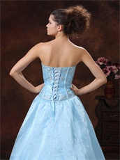 Baby Blue Appliques Bodice Princess Celebration Dress For Girl Graduation Wear