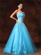 Enchanting Appliques Aqua Blue Prom Ball Gown Suitable To Dancing