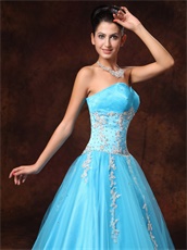 Enchanting Appliques Aqua Blue Prom Ball Gown Suitable To Dancing