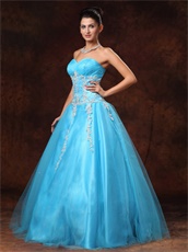 Enchanting Appliques Aqua Blue Prom Ball Gown Suitable To Dancing