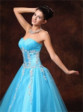 Enchanting Appliques Aqua Blue Prom Ball Gown Suitable To Dancing