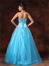 Enchanting Appliques Aqua Blue Prom Ball Gown Suitable To Dancing