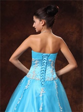 Enchanting Appliques Aqua Blue Prom Ball Gown Suitable To Dancing