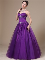 Dark Purple Tulle Sweetheart Prom Ball Gown Little Puffy