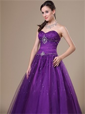 Dark Purple Tulle Sweetheart Prom Ball Gown Little Puffy