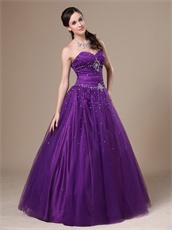 Dark Purple Tulle Sweetheart Prom Ball Gown Little Puffy