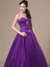 Dark Purple Tulle Sweetheart Prom Ball Gown Little Puffy