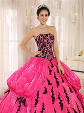 New Arrival Applique Military Ball Gown Black Bodice With Fuchsia Strip