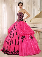 New Arrival Applique Military Ball Gown Black Bodice With Fuchsia Strip