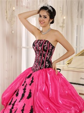 New Arrival Applique Military Ball Gown Black Bodice With Fuchsia Strip