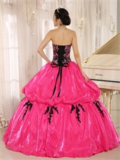 New Arrival Applique Military Ball Gown Black Bodice With Fuchsia Strip