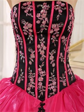 New Arrival Applique Military Ball Gown Black Bodice With Fuchsia Strip