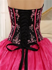 New Arrival Applique Military Ball Gown Black Bodice With Fuchsia Strip