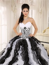 Classical White and Black Alternant Ruffles Quinceanera Gown Zebra