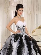 Classical White and Black Alternant Ruffles Quinceanera Gown Zebra