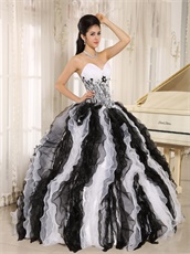 Classical White and Black Alternant Ruffles Quinceanera Gown Zebra