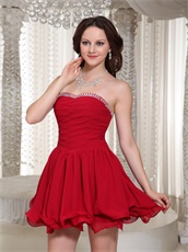 Wine Red Chiffon Crossed Ruching Bodice Short Party Dresses For Girl