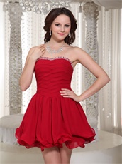 Wine Red Chiffon Crossed Ruching Bodice Short Party Dresses For Girl