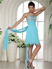 Beaded Sweetheart Upper Part 2019 Prom Dress Aqua Blue High-low Skirt