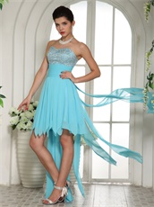 Beaded Sweetheart Upper Part 2019 Prom Dress Aqua Blue High-low Skirt