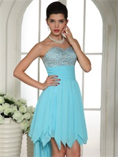 Beaded Sweetheart Upper Part 2019 Prom Dress Aqua Blue High-low Skirt